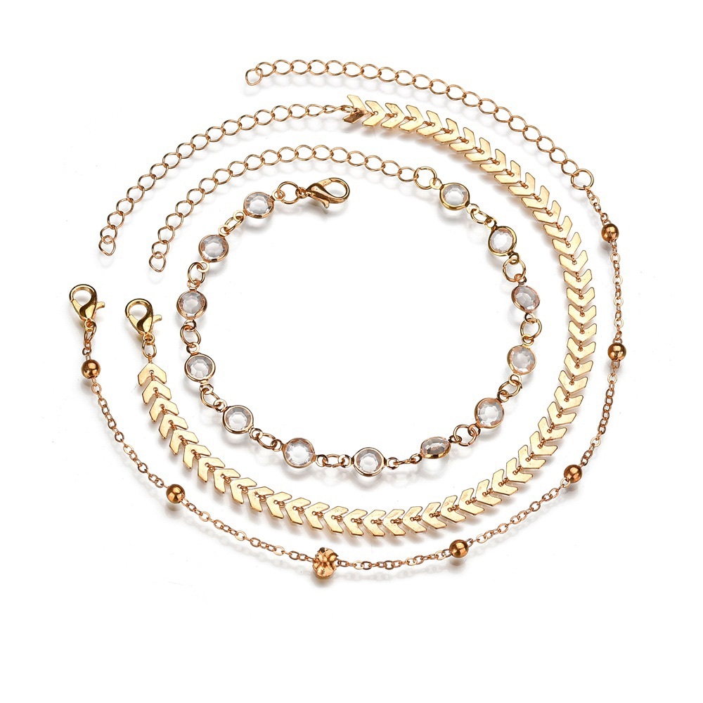 Bohemian 3 Piece Chevron Crystal Anklet Set - Picture 6 of 16